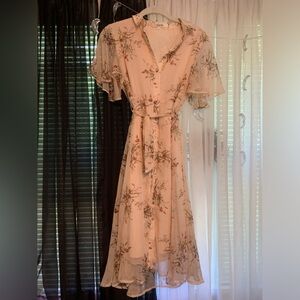 XS Simple Retro Floral Button-Up Midi Dress